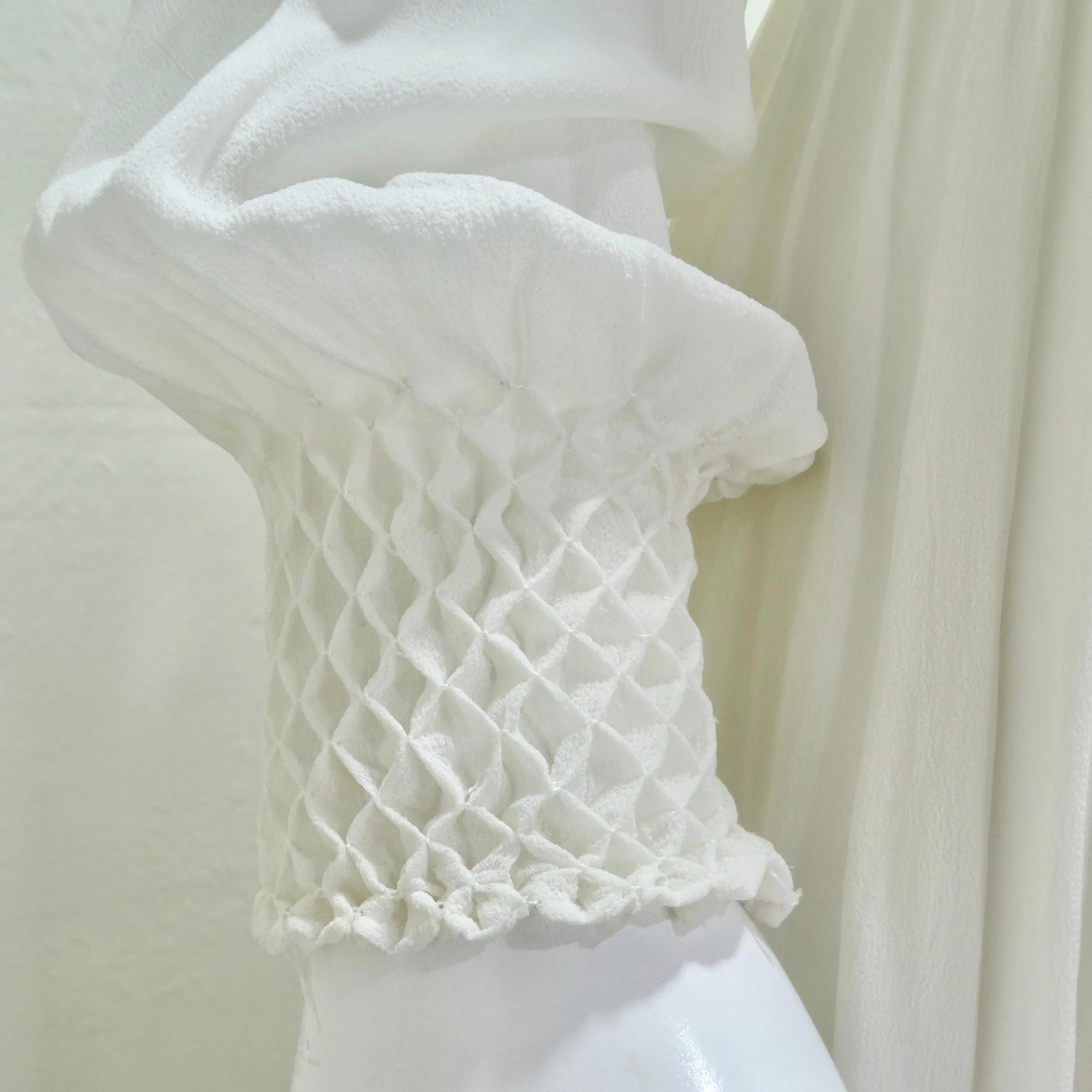 1940s White Smocked Sheer Maxi Dress