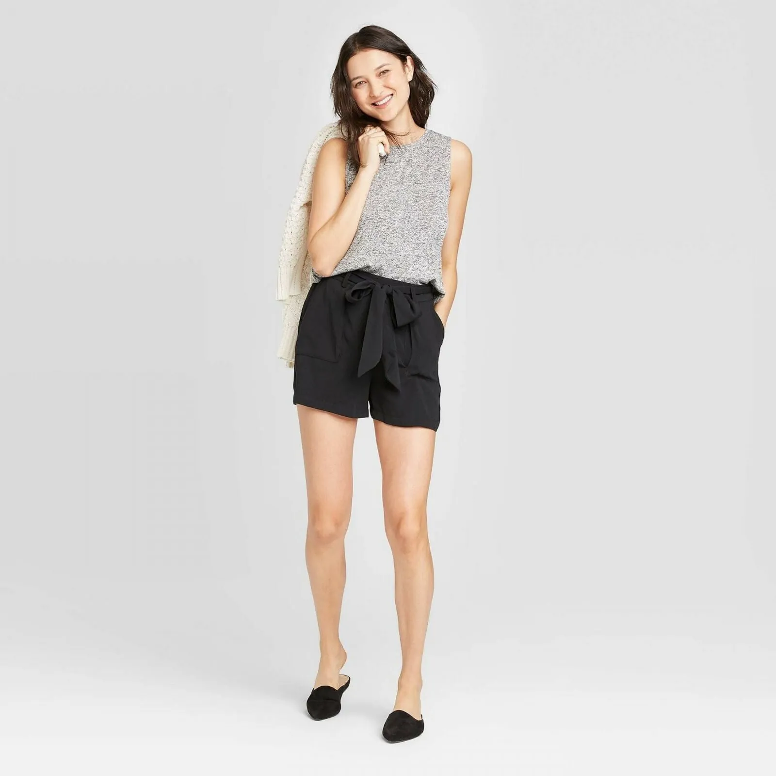 A New Day Women's Elastic Back Tie Waist Dress Shorts
