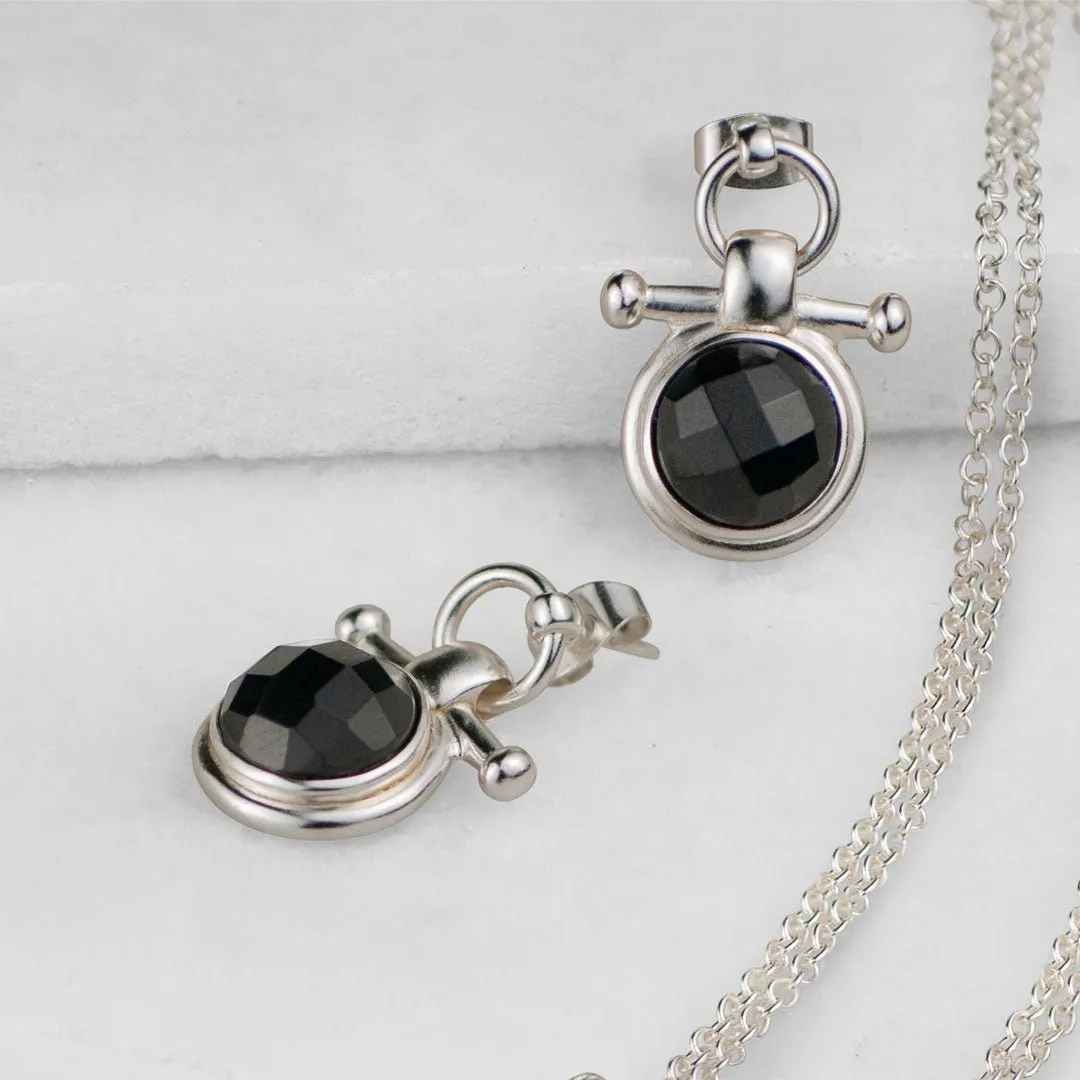 Adele Equestrian Horse Bit Earring Black Onyx & Sterling Silver