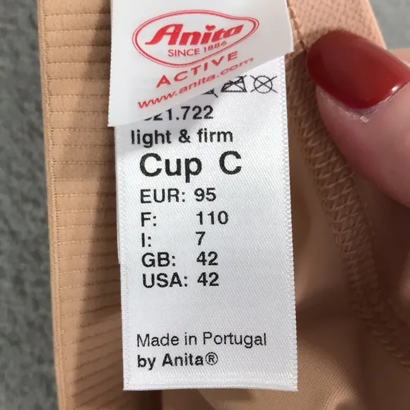 Anita Women's Light and Firm Sport Bra Tan Size 42C New