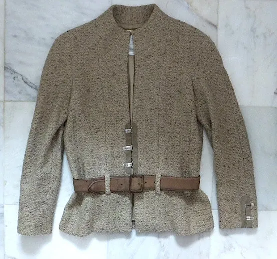 Authentic Chanel Tan Boucle Jacket w Suede Detail