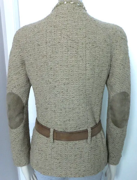 Authentic Chanel Tan Boucle Jacket w Suede Detail