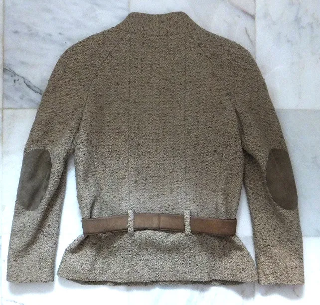 Authentic Chanel Tan Boucle Jacket w Suede Detail