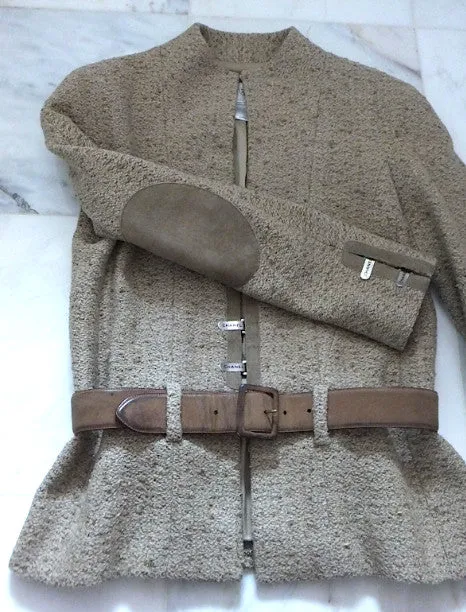 Authentic Chanel Tan Boucle Jacket w Suede Detail