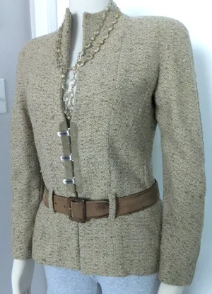 Authentic Chanel Tan Boucle Jacket w Suede Detail