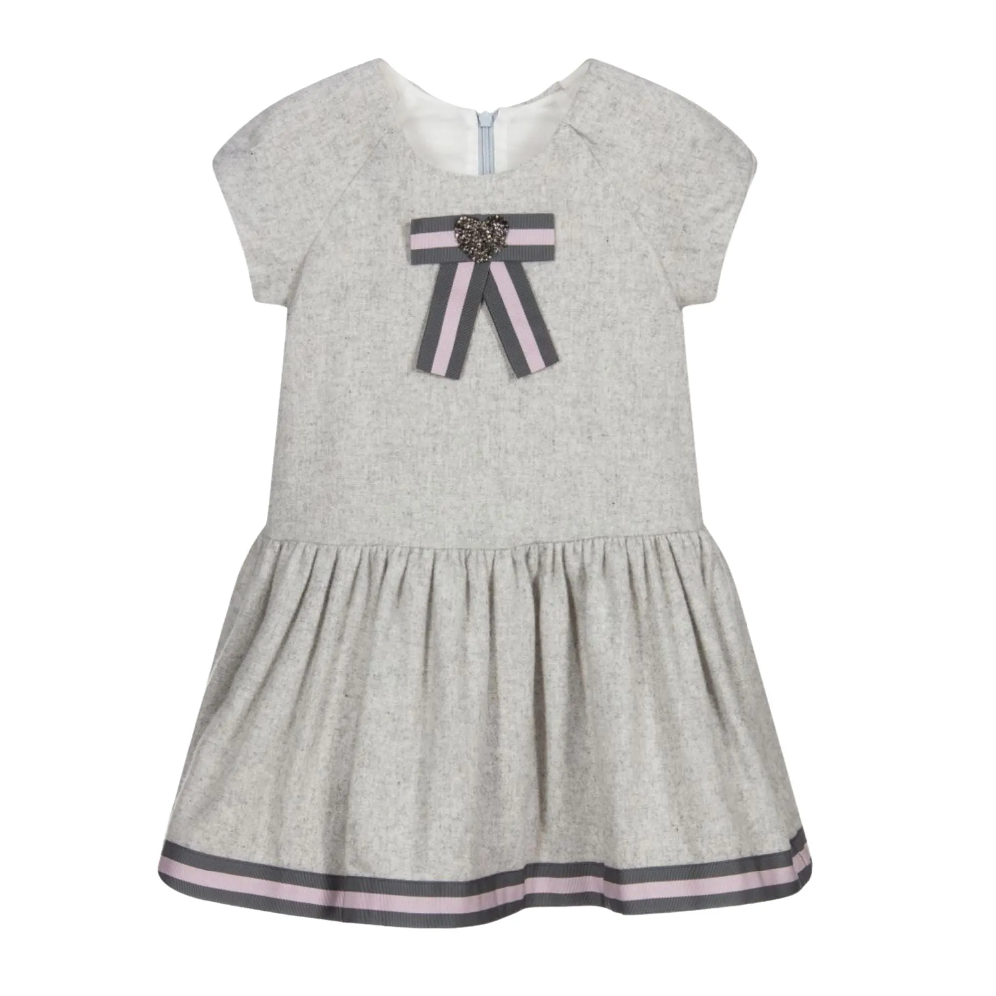 Balloon Chic Grey & Pink Girls Wool Diamonte Stud Embellished Dress