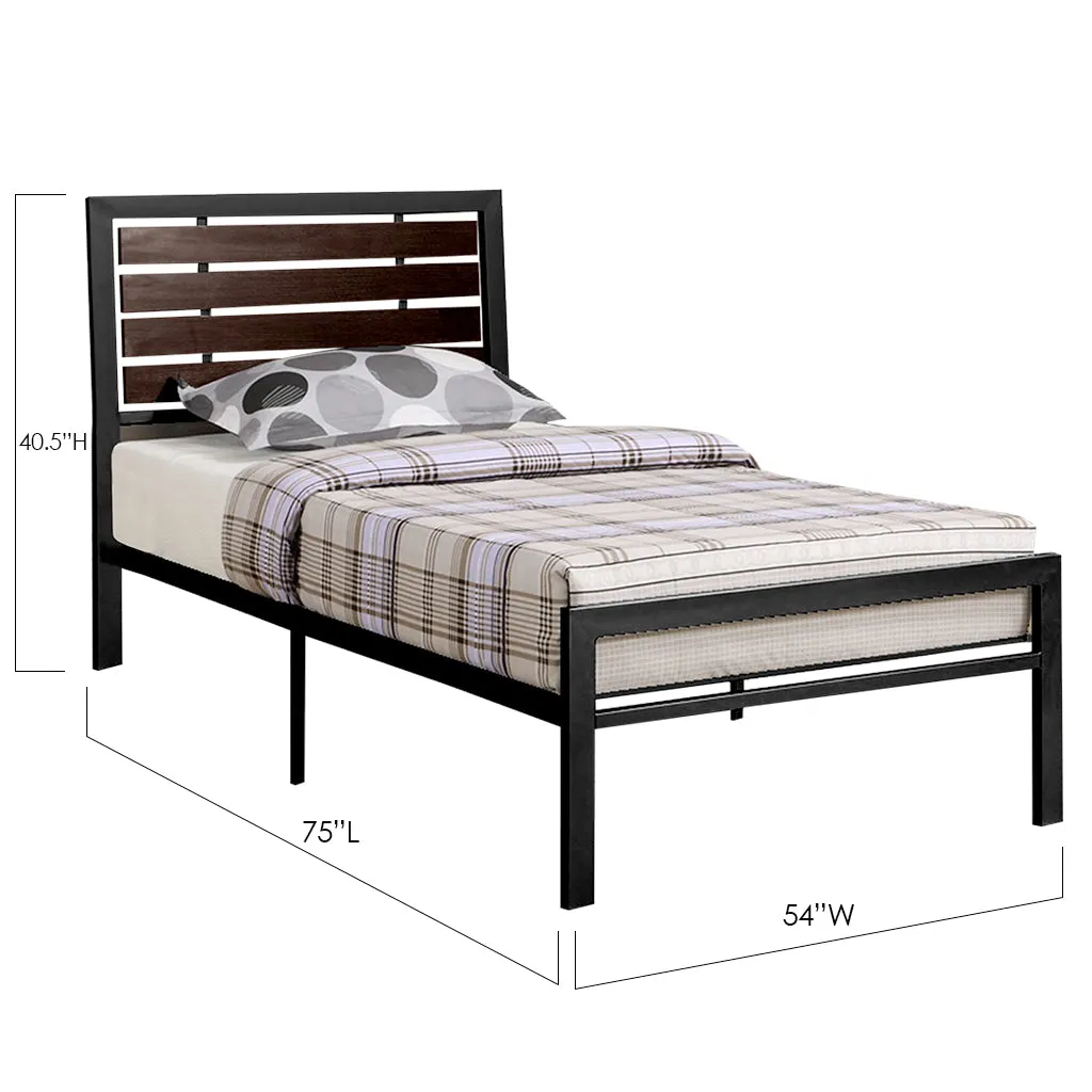 Bebelelo Black Metal Frame Single Bed with Espresso Panels