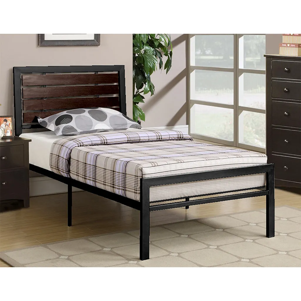 Bebelelo Black Metal Frame Single Bed with Espresso Panels