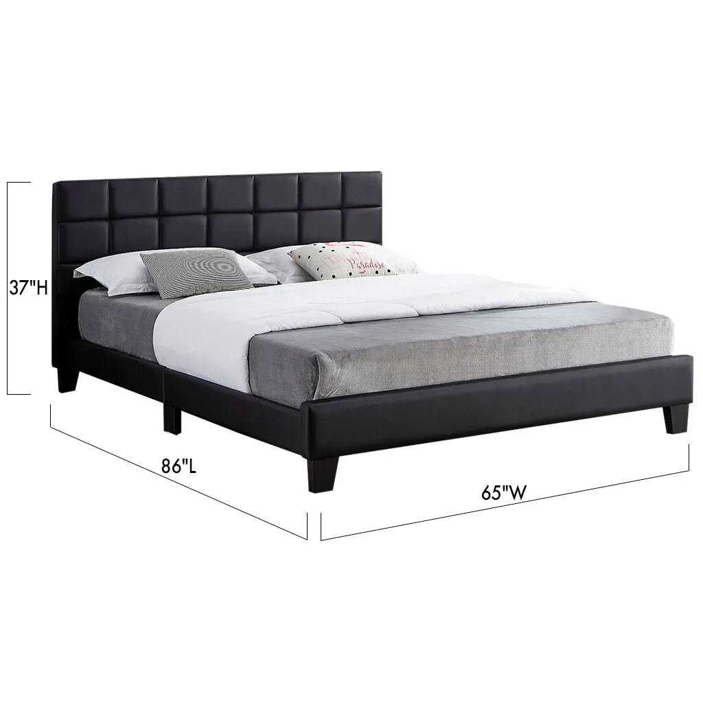 Bebelelo Roger Black PU Platform Queen Bed with Padded Headboard