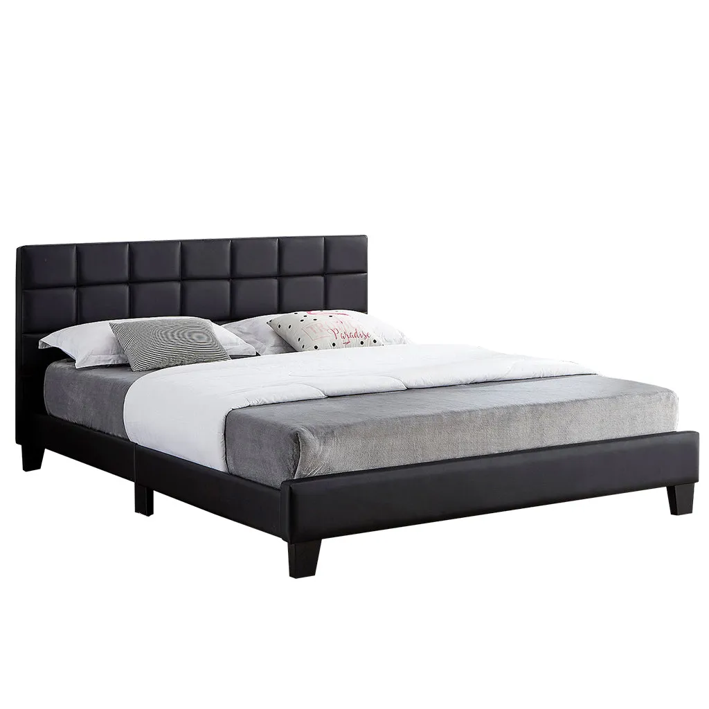 Bebelelo Roger Black PU Platform Queen Bed with Padded Headboard