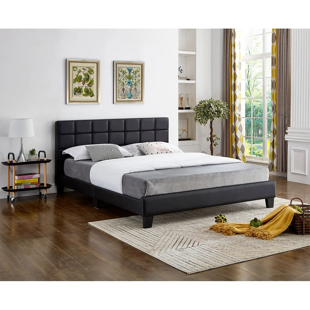 Bebelelo Roger Black PU Platform Queen Bed with Padded Headboard