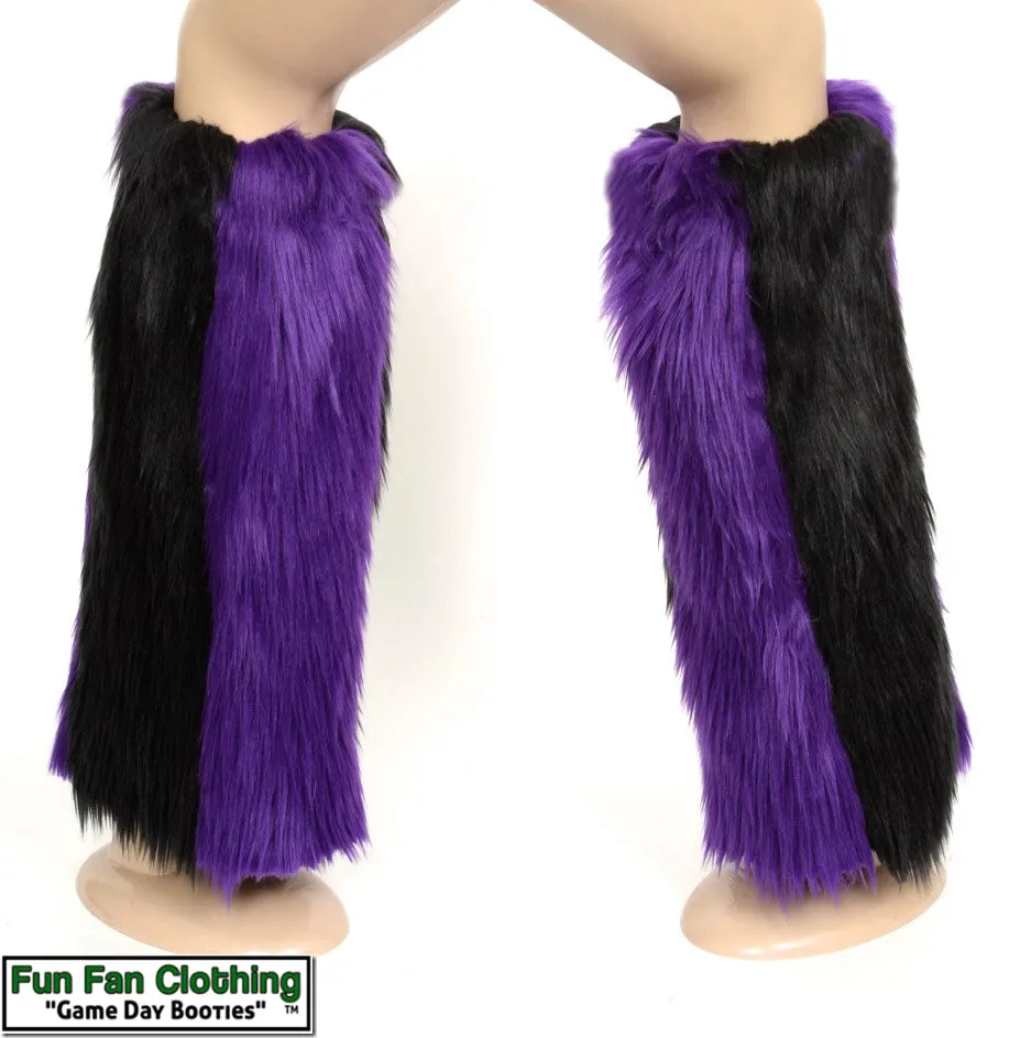 Black & Purple Faux Fur Leg Warmers - Game Day Booties - Sports Leggings