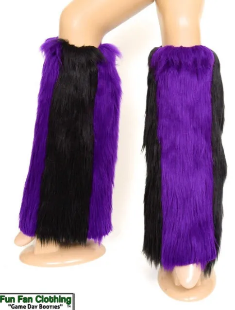 Black & Purple Faux Fur Leg Warmers - Game Day Booties - Sports Leggings