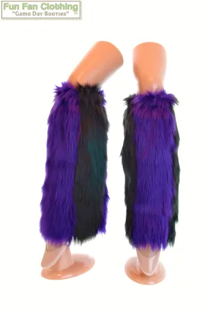 Black & Purple Faux Fur Leg Warmers - Game Day Booties - Sports Leggings