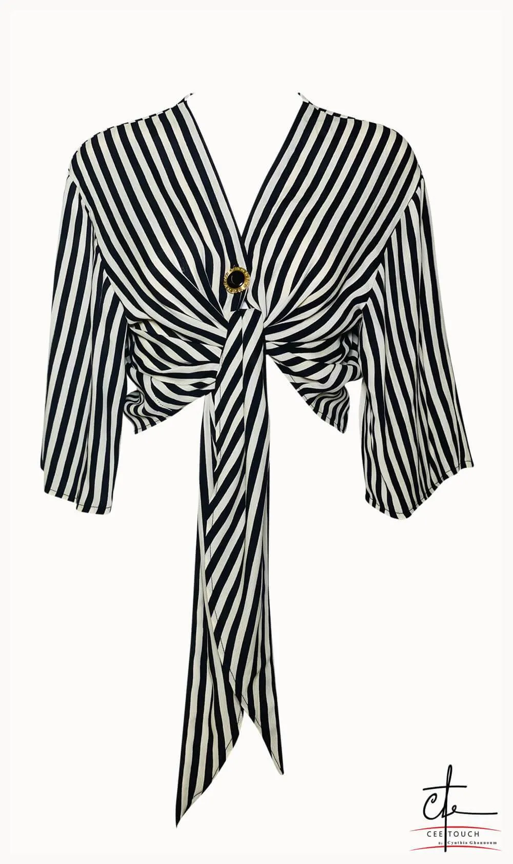 Black and White Striped Front Knot Crop Top