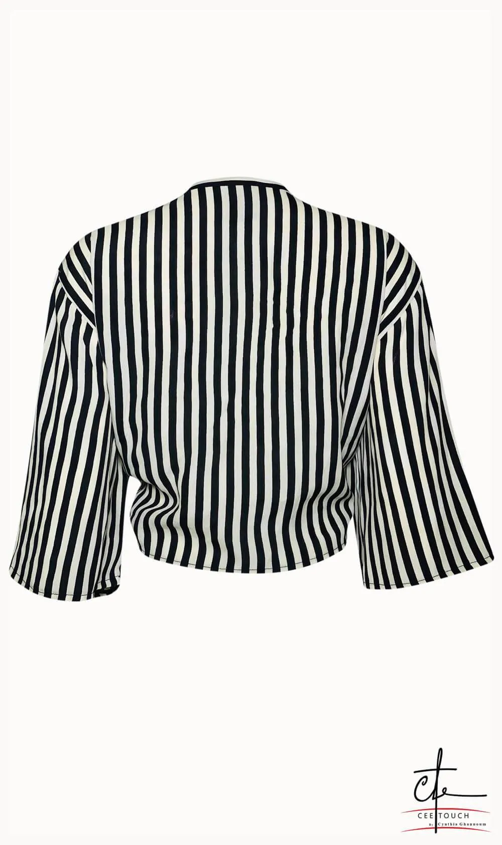 Black and White Striped Front Knot Crop Top