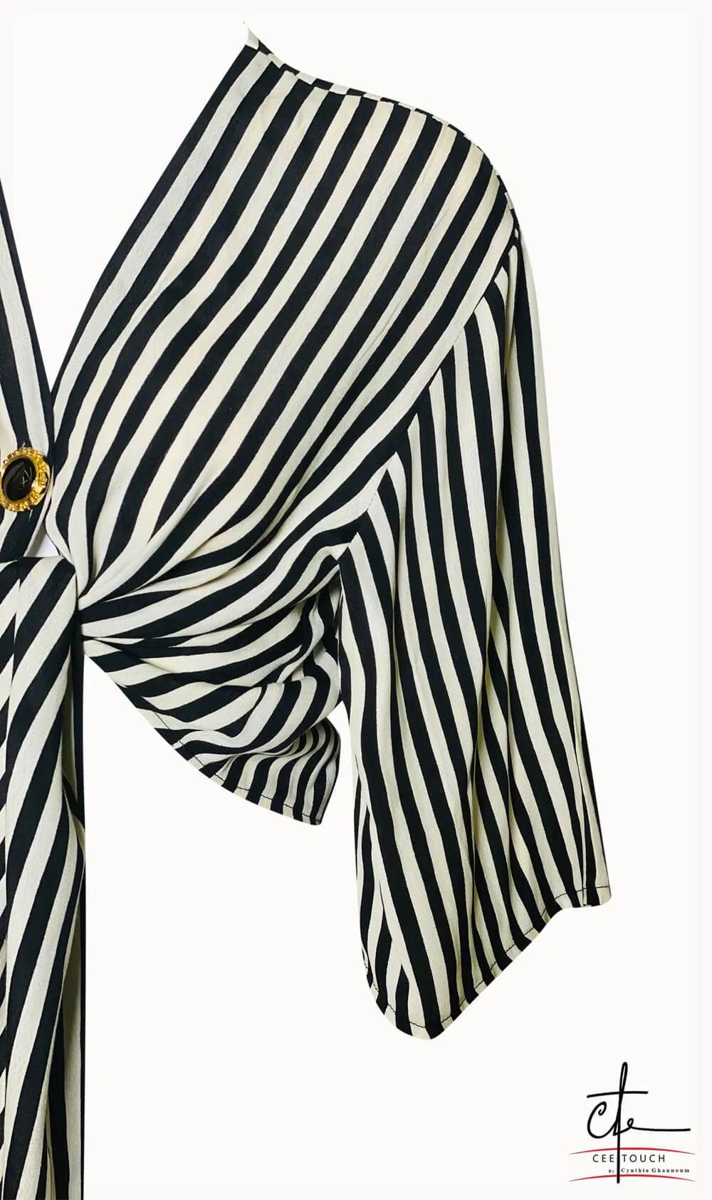 Black and White Striped Front Knot Crop Top