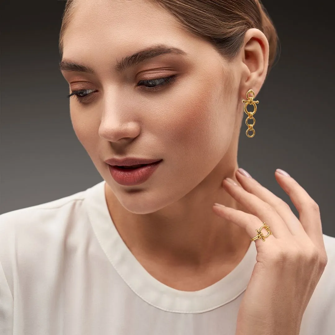 Bocara - Elegant "Hitch Knot" Design and 14K Gold on Sterling Silver Horse Bit Ring