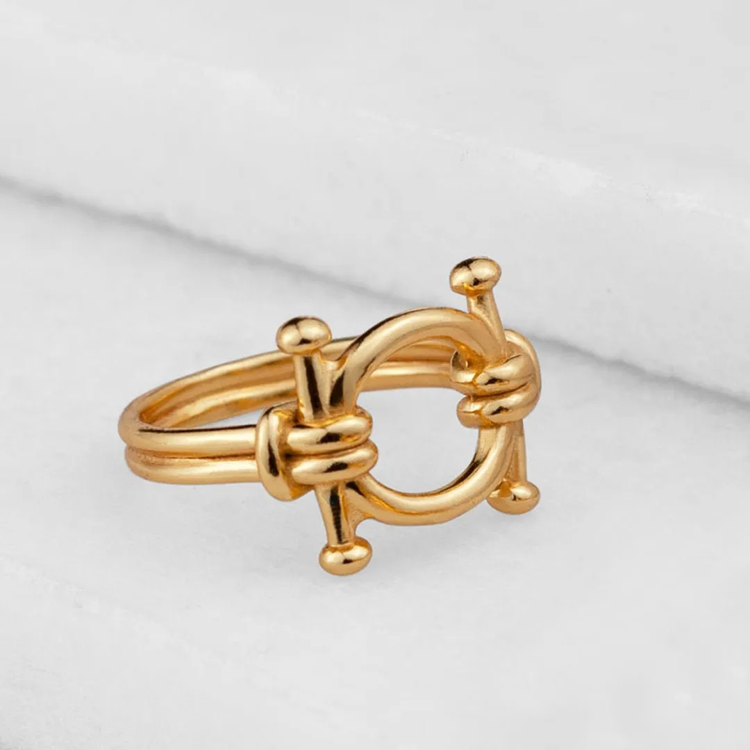 Bocara - Elegant "Hitch Knot" Design and 14K Gold on Sterling Silver Horse Bit Ring