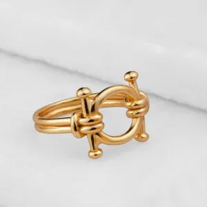 Bocara - Elegant "Hitch Knot" Design and 14K Gold on Sterling Silver Horse Bit Ring