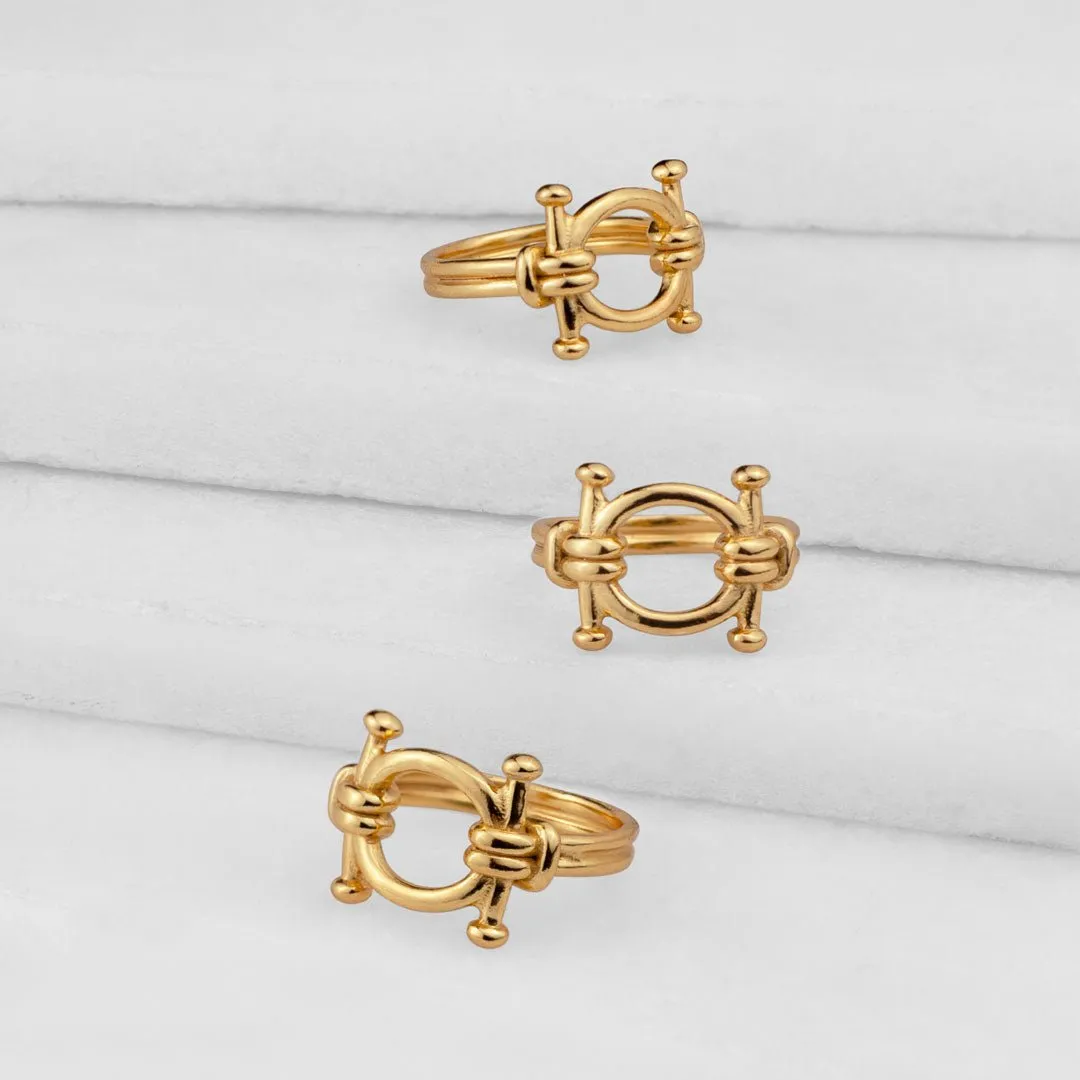 Bocara - Elegant "Hitch Knot" Design and 14K Gold on Sterling Silver Horse Bit Ring