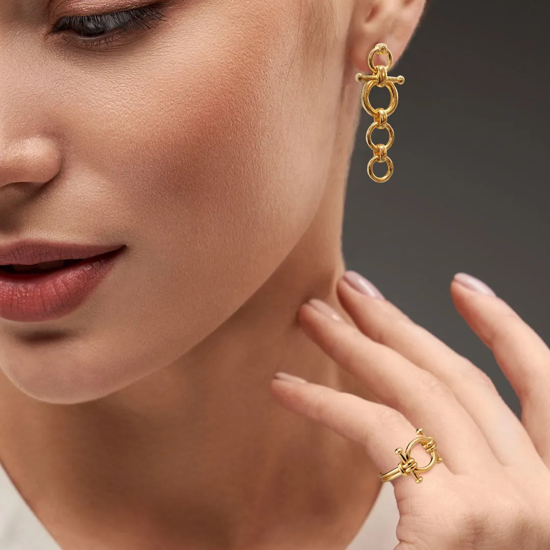 Bocara - Elegant "Hitch Knot" Design and 14K Gold on Sterling Silver Horse Bit Ring