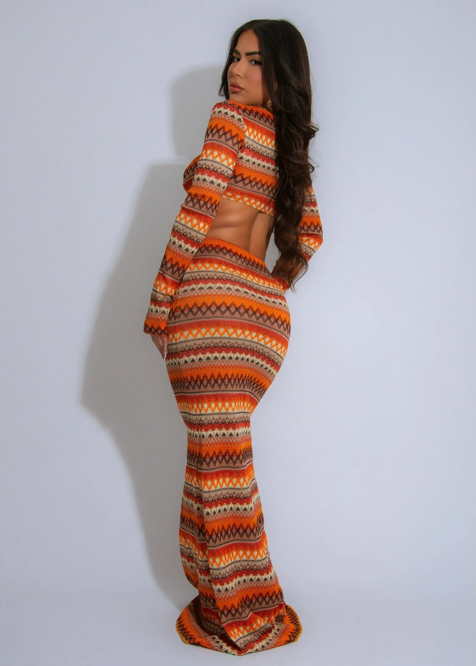 Boho Essence Knit Skirt Set Orange
