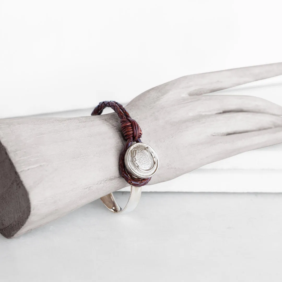 Bosal - Sterling Silver on Brass w/Brown Leather Horseshoe Bracelet