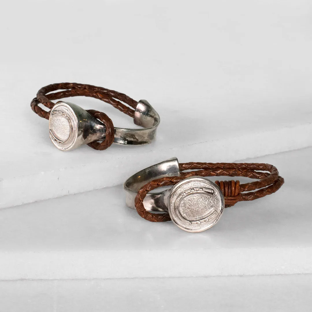 Bosal - Sterling Silver on Brass w/Brown Leather Horseshoe Bracelet