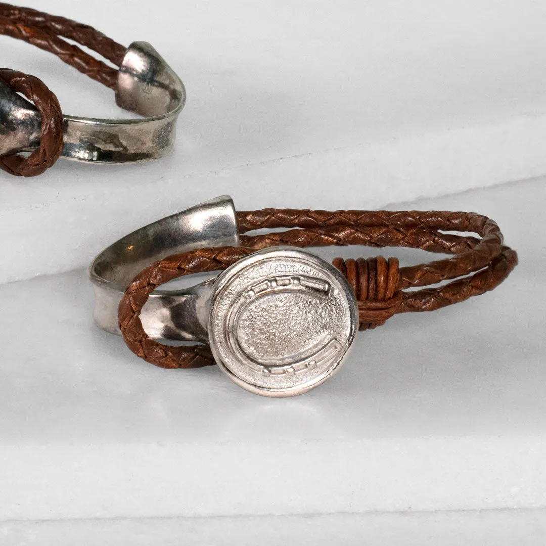 Bosal - Sterling Silver on Brass w/Brown Leather Horseshoe Bracelet