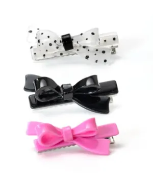 Bows Pink Black & Polka Dots Hair Clips