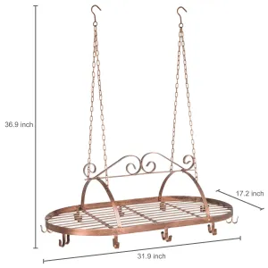 Bronze-Tone Scrollwork Metal Ceiling Mounted Hanging Rack for Kitchen Utensils, Pots, Pans Holder