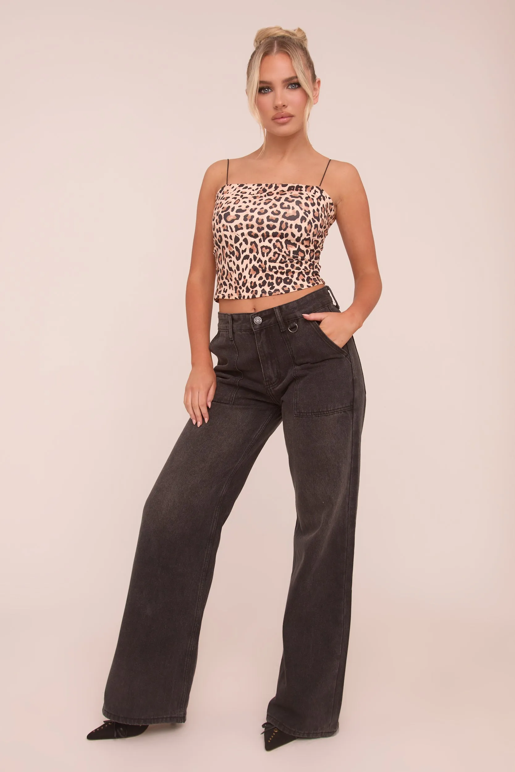 Brown Leopard Print shoulder Strap Crop Top - Nessa
