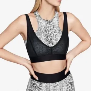 Carbon38 ONA Active High Neck Layer Snakeprint Mesh Sport Bra