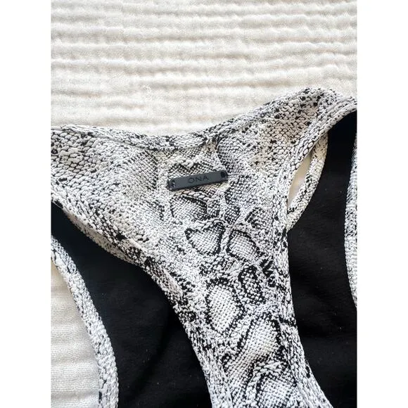 Carbon38 ONA Active High Neck Layer Snakeprint Mesh Sport Bra