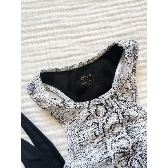 Carbon38 ONA Active High Neck Layer Snakeprint Mesh Sport Bra