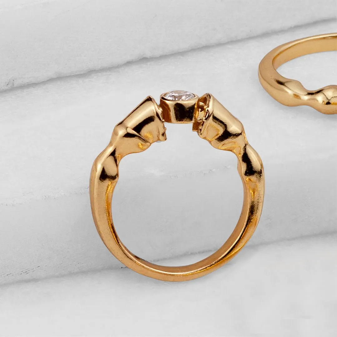Cavallo - Moissanite Stone and Stylized Horse Hooves 14K Gold on Sterling Silver Ring