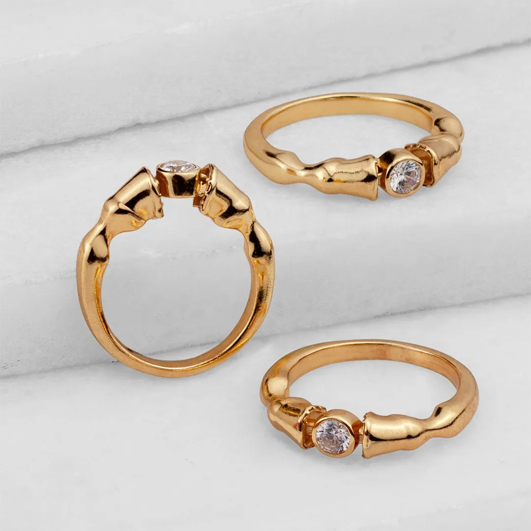 Cavallo - Moissanite Stone and Stylized Horse Hooves 14K Gold on Sterling Silver Ring