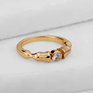 Cavallo - Moissanite Stone and Stylized Horse Hooves 14K Gold on Sterling Silver Ring