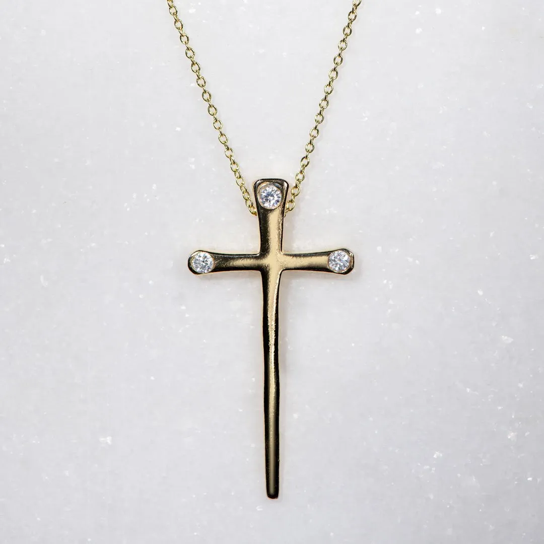 Charmed - Stylized Horseshoe Nail and 14K Gold on Sterling Silver Cross Pendant Necklace