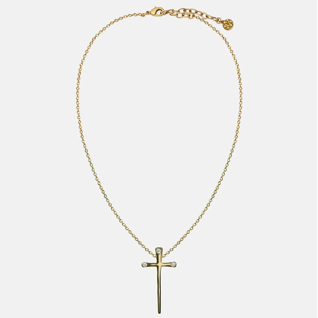 Charmed - Stylized Horseshoe Nail and 14K Gold on Sterling Silver Cross Pendant Necklace