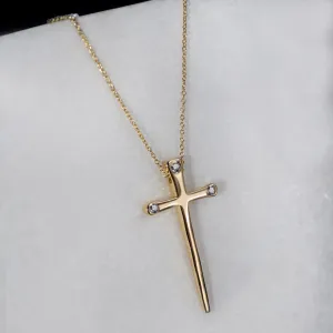 Charmed - Stylized Horseshoe Nail and 14K Gold on Sterling Silver Cross Pendant Necklace