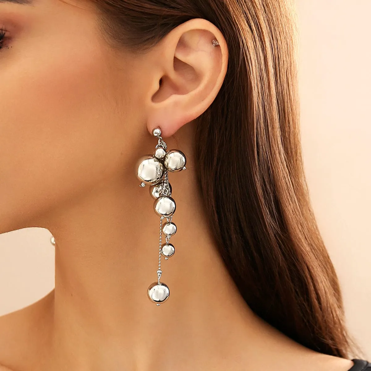 Chic Gold Silver Plated Dangling Ball Tassel Earrings