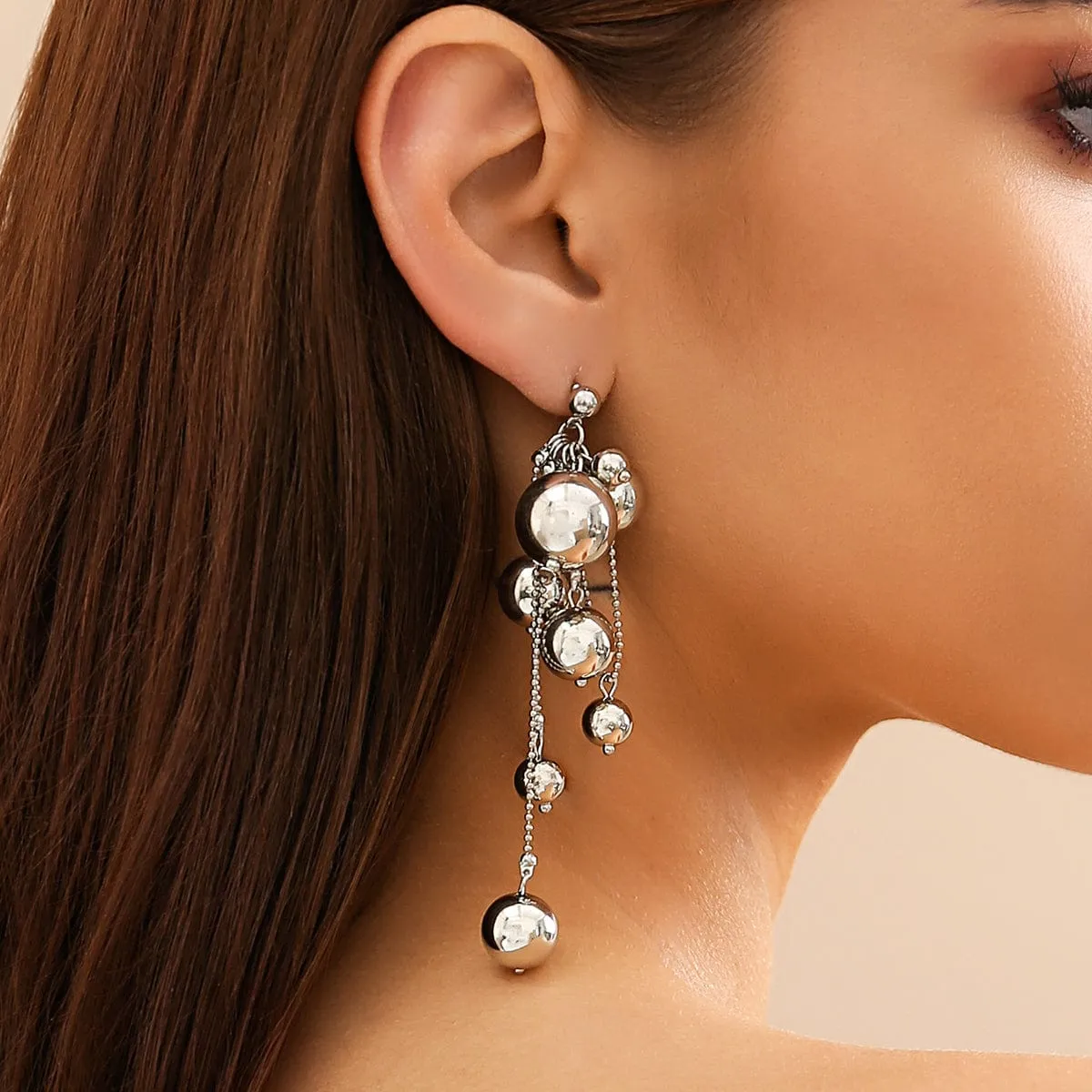 Chic Gold Silver Plated Dangling Ball Tassel Earrings