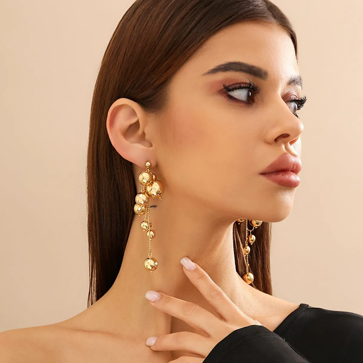 Chic Gold Silver Plated Dangling Ball Tassel Earrings