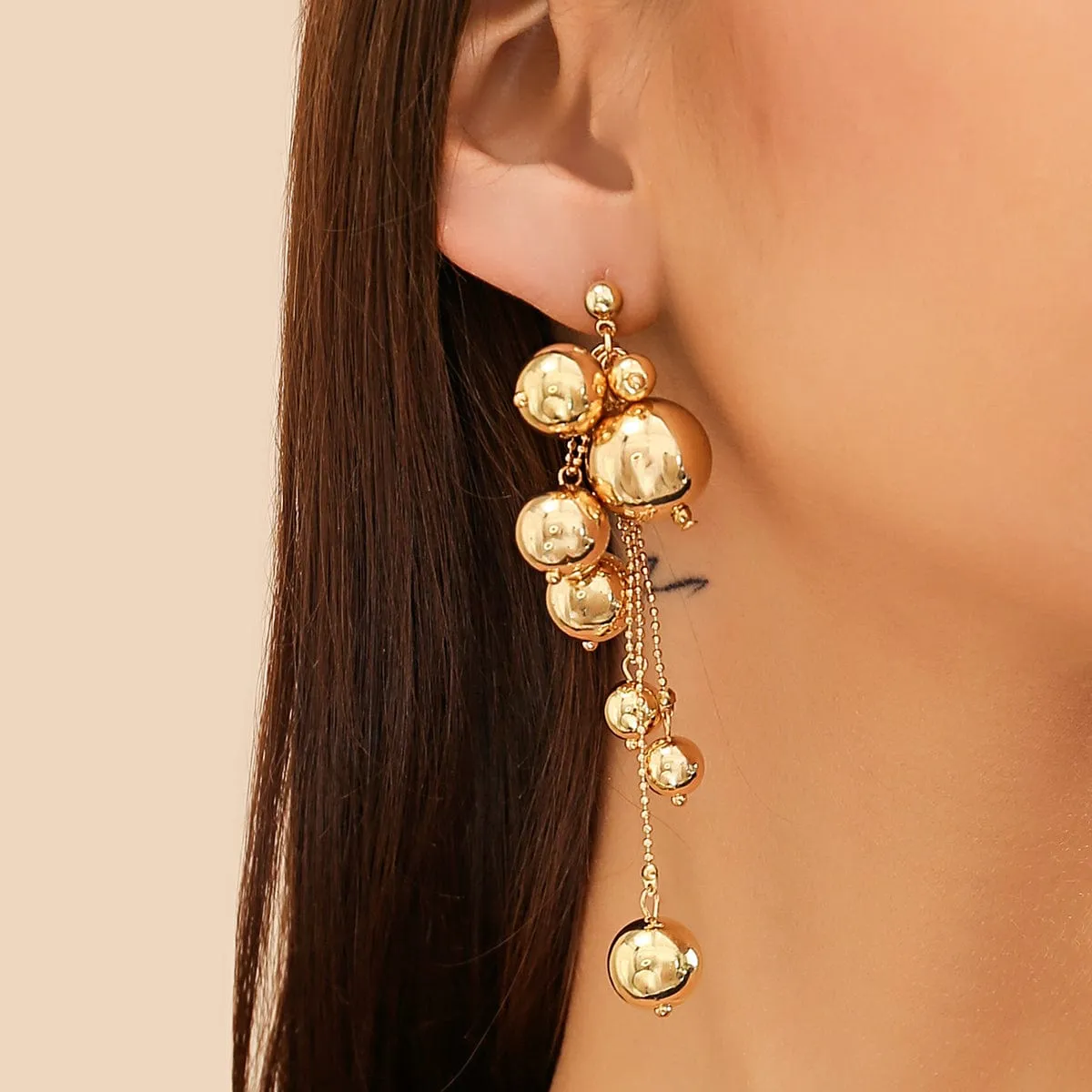 Chic Gold Silver Plated Dangling Ball Tassel Earrings