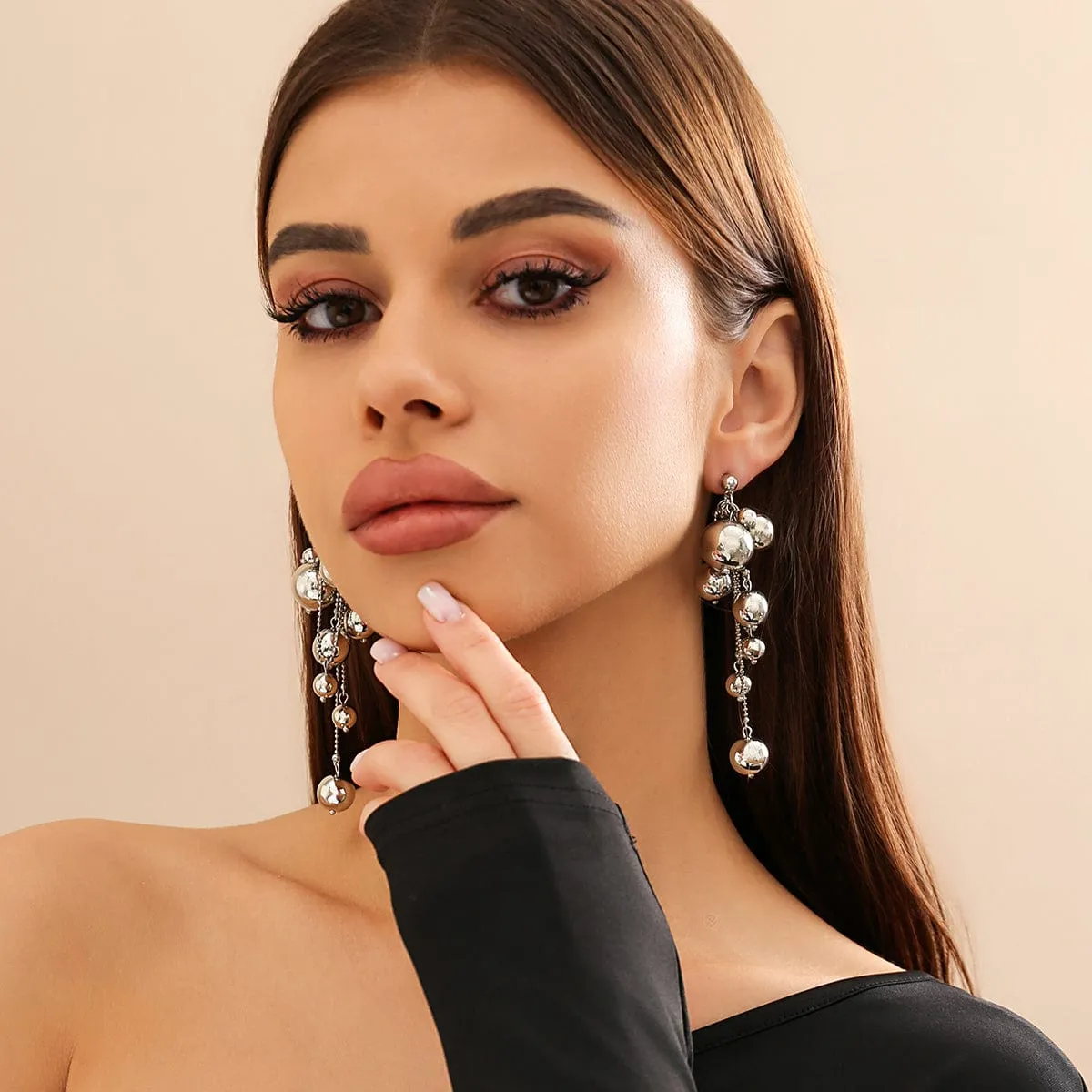 Chic Gold Silver Plated Dangling Ball Tassel Earrings