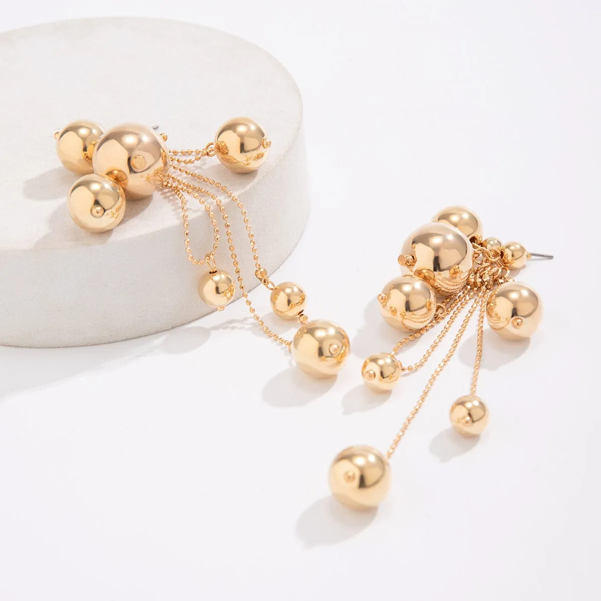 Chic Gold Silver Plated Dangling Ball Tassel Earrings