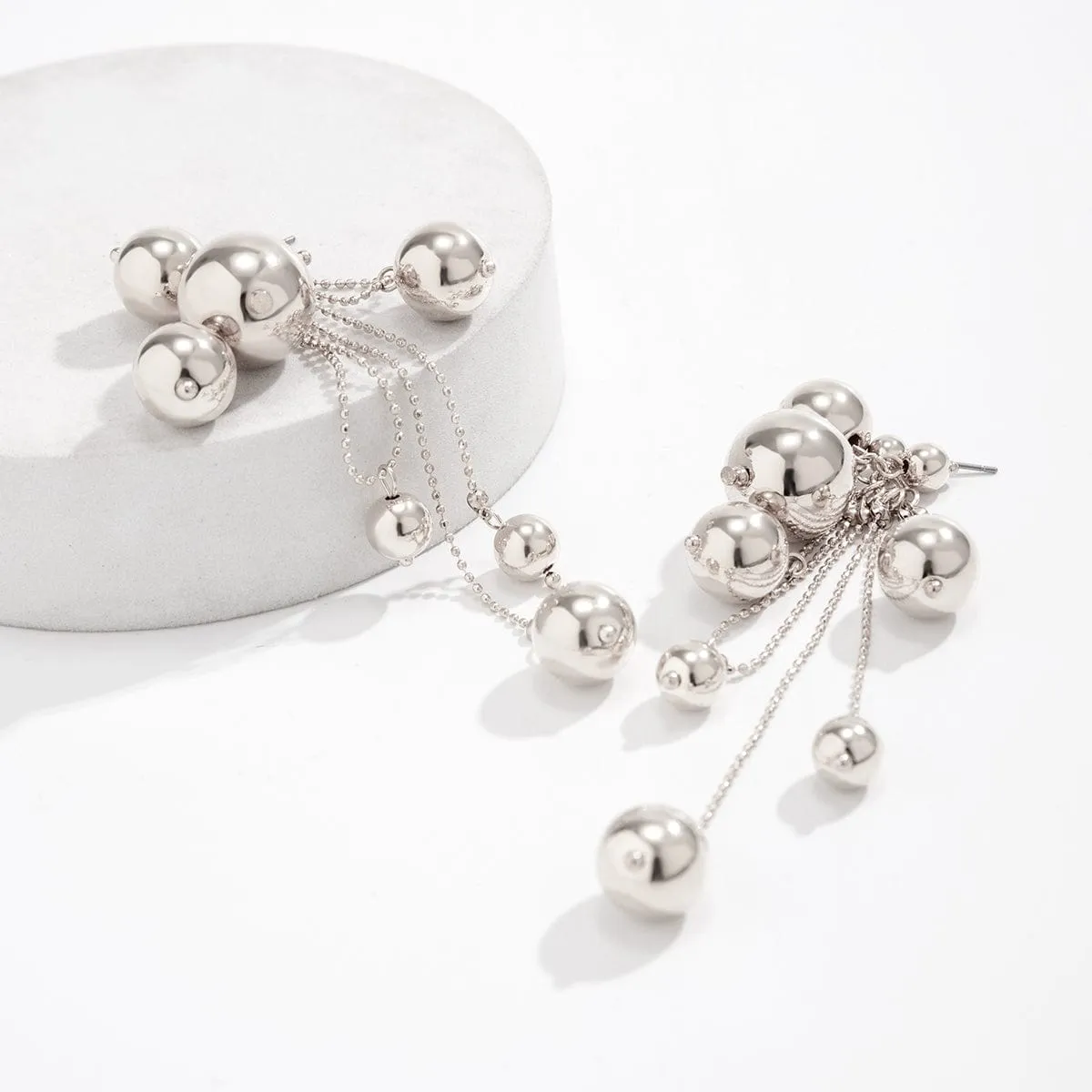 Chic Gold Silver Plated Dangling Ball Tassel Earrings