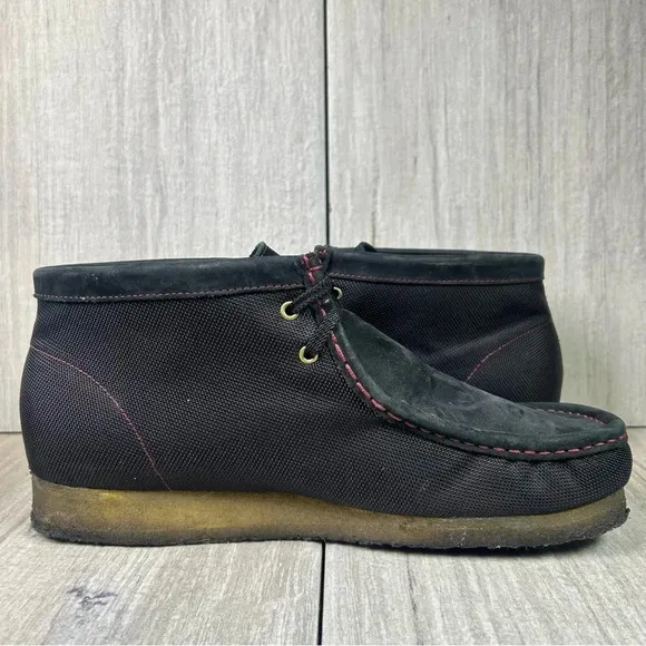 Clark’s Wallabees Stinson Hi black Canvas Chukka Boot Lace Up Shoe Mens Size 9.5